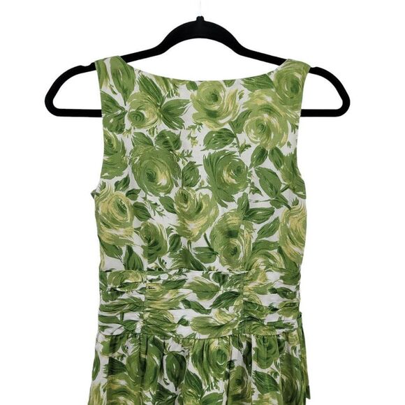 Ann Taylor Loft Dress Cotton Sleeveless Surplice Aline Floral Rosette Green Sz 4 - Picture 10 of 10